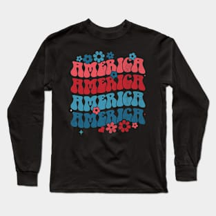 Vintage american groovy 4th of july America patriotic USA Long Sleeve T-Shirt